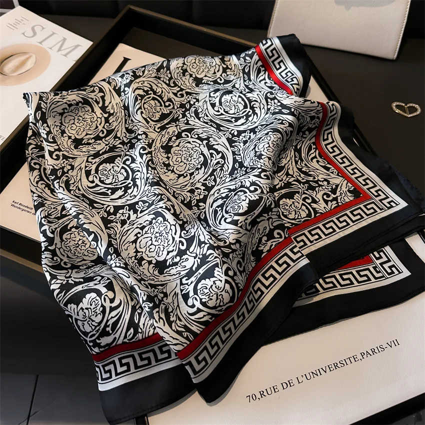 

Luxury Fashion Print 70*70cm Square Scarf Women Soft Satin Hairband Neckerchief Tie Female Headband Foulard Bag Ribbon