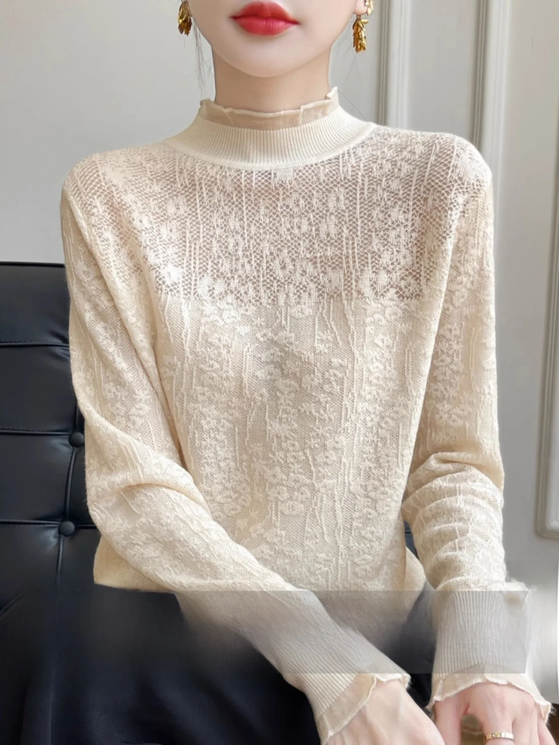 

Ele Thin Camere Base irt Женский осенне-зимний длинный вязаный свитер с высоким воротником и вырезом, простой для поездок на работу...