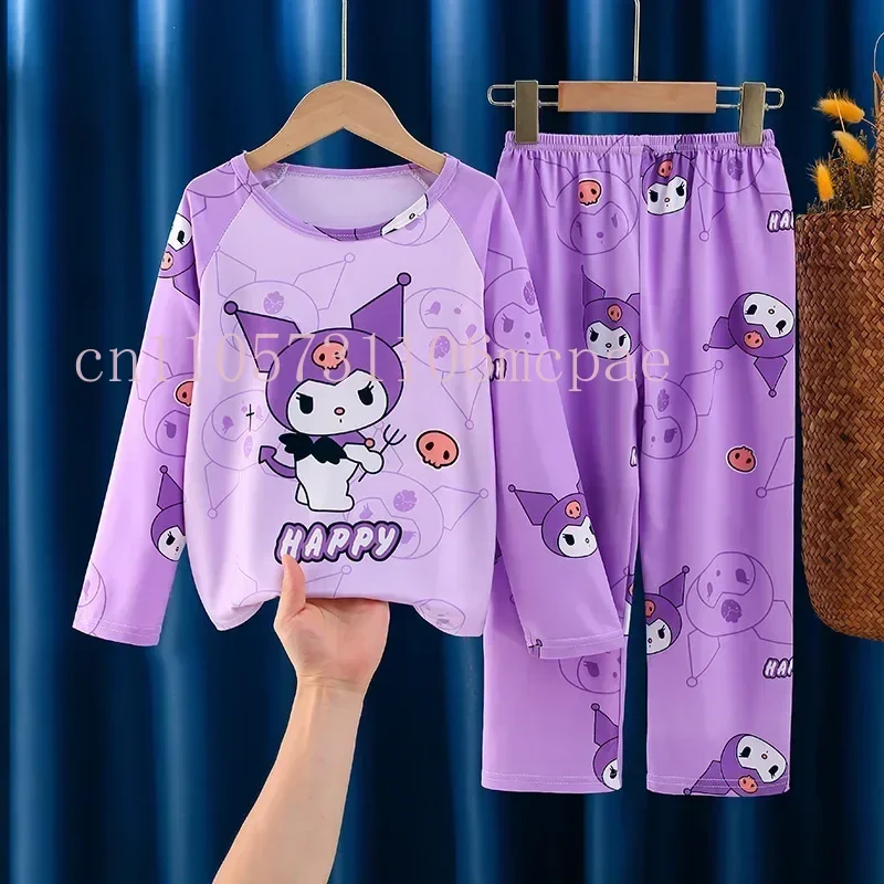 2025 Autumn Children Children Milk Silk Pajamas Sets Girl Boy Sleepwear Korean Kids Homewear Clothes Cute Cartoon Loungewear