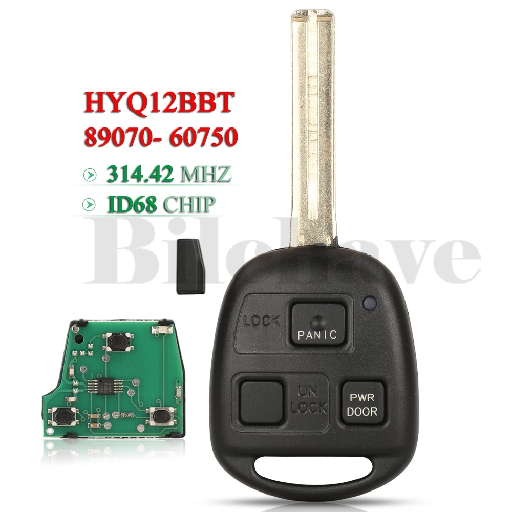 jingyuqin HYQ12BBT Remote Car Key 314.42MHz 4D68 Chip for Lexus RX330 RX350 RX400h FOB TOY48 Blade 3 Buttons P/N: 89070-48821