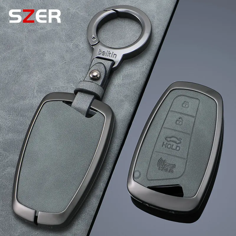 Zinc Alloy Key Case Cover Holder Fob For Hyundai Grandeur HG Sedan Santa Fe 3DM Grand SantaFe 2018 IX45 EQUUS Azera Genesis G80