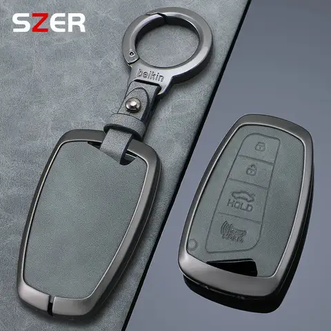 현대 그랜저 HG 세단 산타페 3DM 그랜드 산타페 2018 IX45 EQUUS Azera Genesis G80 용 아연 합금 키 케이스 커버 홀더 Fob