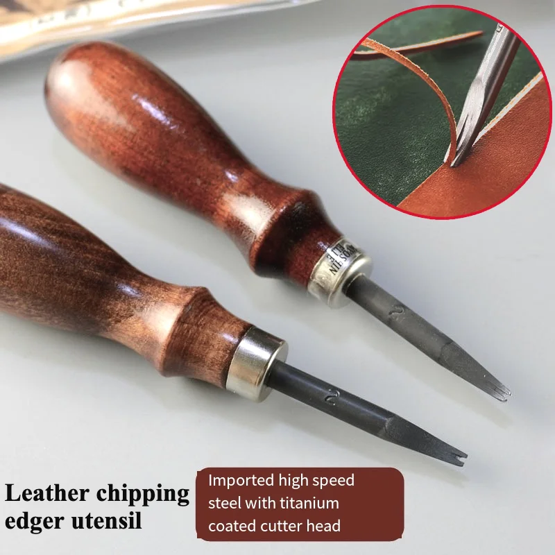 Japanese Leather Chipping Edger Utensil Solid Wood Handle Steel Head DIY Ldermis Flocked Leather Tan Edge Chip Thin/arc Dispose