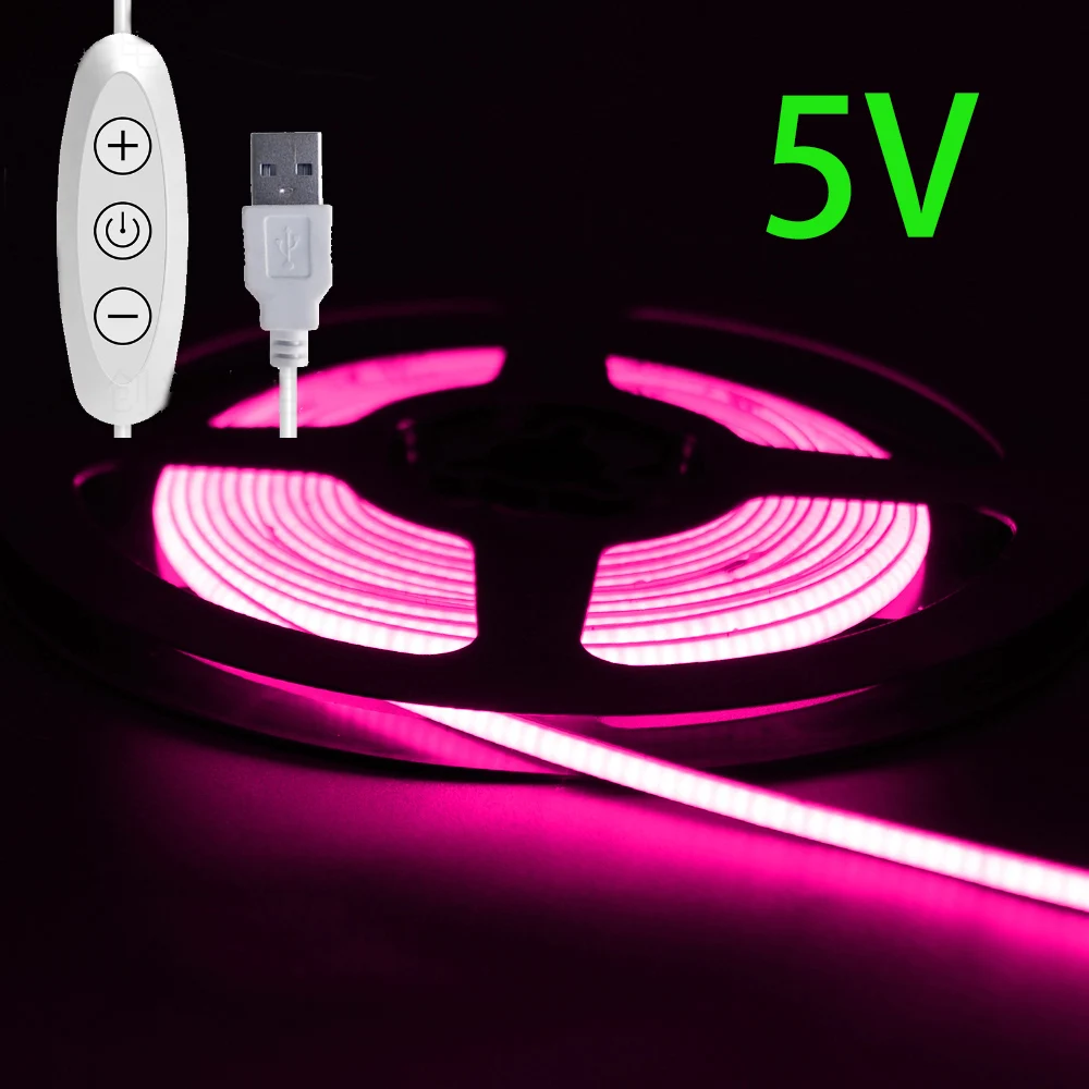 DC5V 4mm COB LED Strip Lights 480LEDs For Car FOB Bar Room Decor Red Blue 6 Color Flexible Ribbon Linear Lighting Adjustable