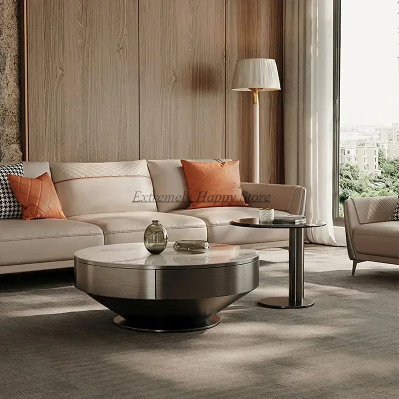 

--Italian Luxury Coffee Table Low Round Aesthetic Simple Side Table Designer Modern Unique Mesa Auxiliar Lounge Suite Furniture