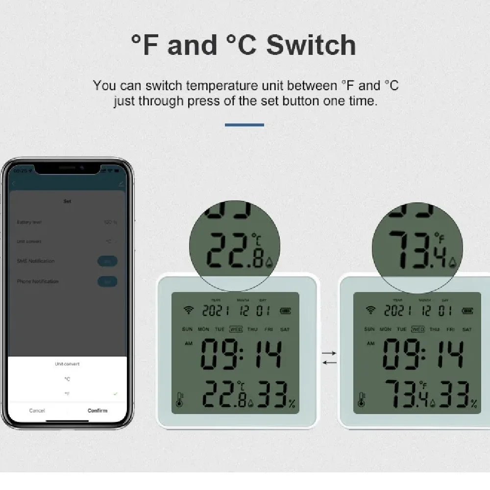 Imagem -05 - Zigbee-sensor de Temperatura e Umidade sem Fio Despertador Retroiluminação Monitoramento Remoto Higrômetro