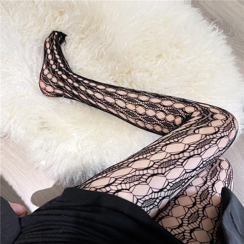 NEW Transparent Women's Stockings Textured Hollow Fishnets Socks Lace Large Mesh Sexy Lolita Tights Pantyhose Versatile Stocking