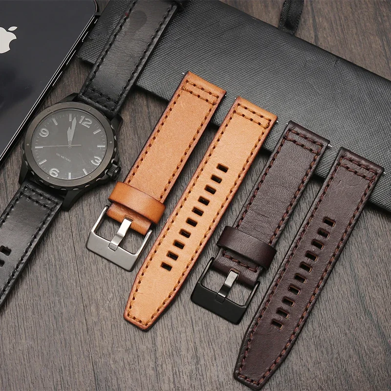 For Fossil JR1354|1487|1424 watchband high quality Retro quick release genuine leather diesel strap black dark brown 22mm 24mm