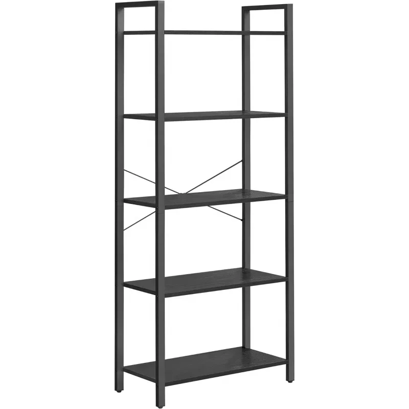 5-Tier Tall Bookshelf, Bookcase with Steel Frame, Book Shelf Living Room, Home Office, Study, 11.8 x 26 x 60 Inches, Industr