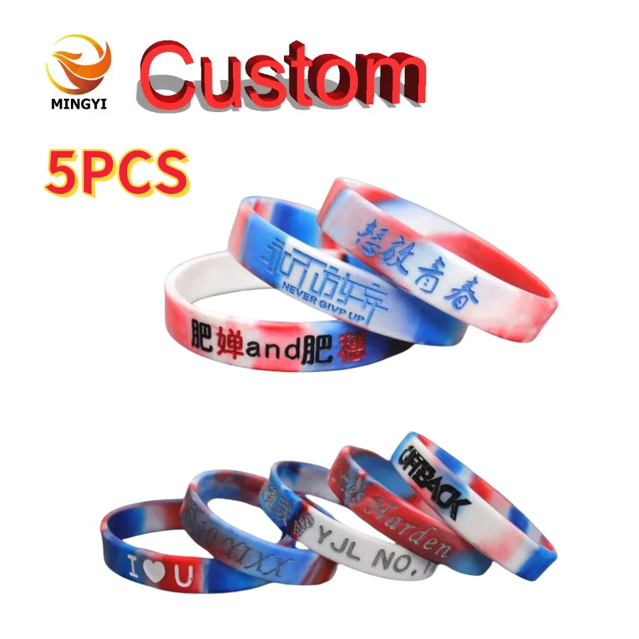 

5pcs Custom Swirl Bracelet Customizable Silicone ID SOS Wristband Personalized Customized Bangles Mixed Color Wrist Bands