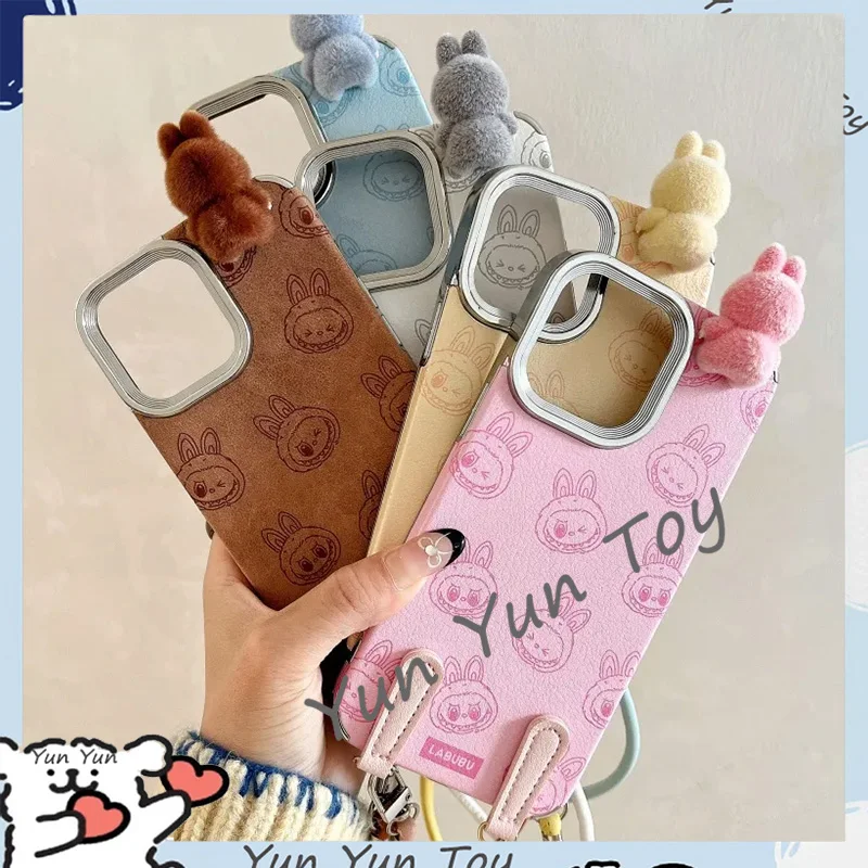 For Iphone Stereo Cartoon Labubu Flocked Mini Doll Full Cover Phone Case Compatible Iphone 16 Pro Max 15/14 Apple 12/11