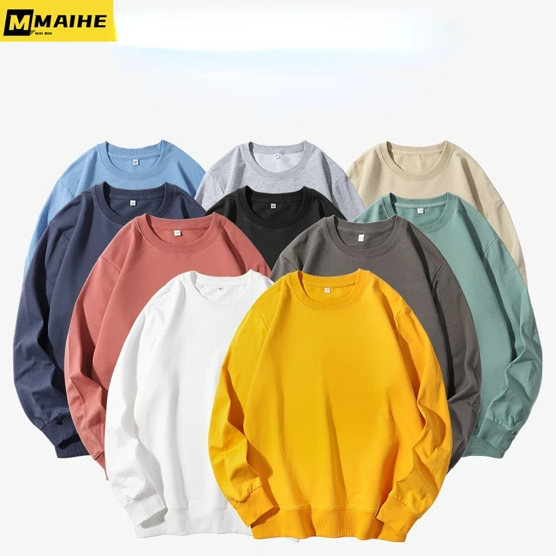 

Y2K sweatshirt Men 2022 Autumn Korean edition solid color 97% cotton large pullover casual O collar base top Harajuku streetwear