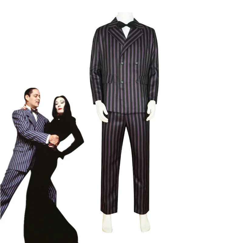 Wednesday Addams Costume Morticia Maxi Dress Long Sleeve Men's Gomez Cosplay Outfits Family Party Proms Halloween Suits