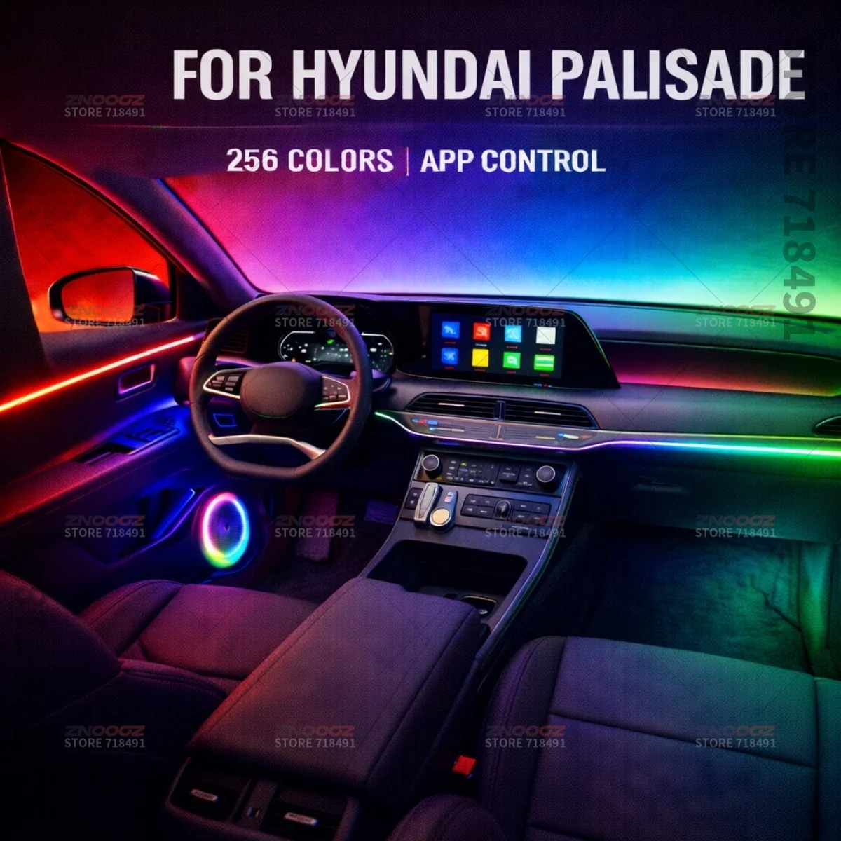 22in1 RGB Car Interior Acrylic Car Ambient Lights RGB Hidden Acrylic Strip Decoration Atmosphere Accessories For HyundaiPalisade