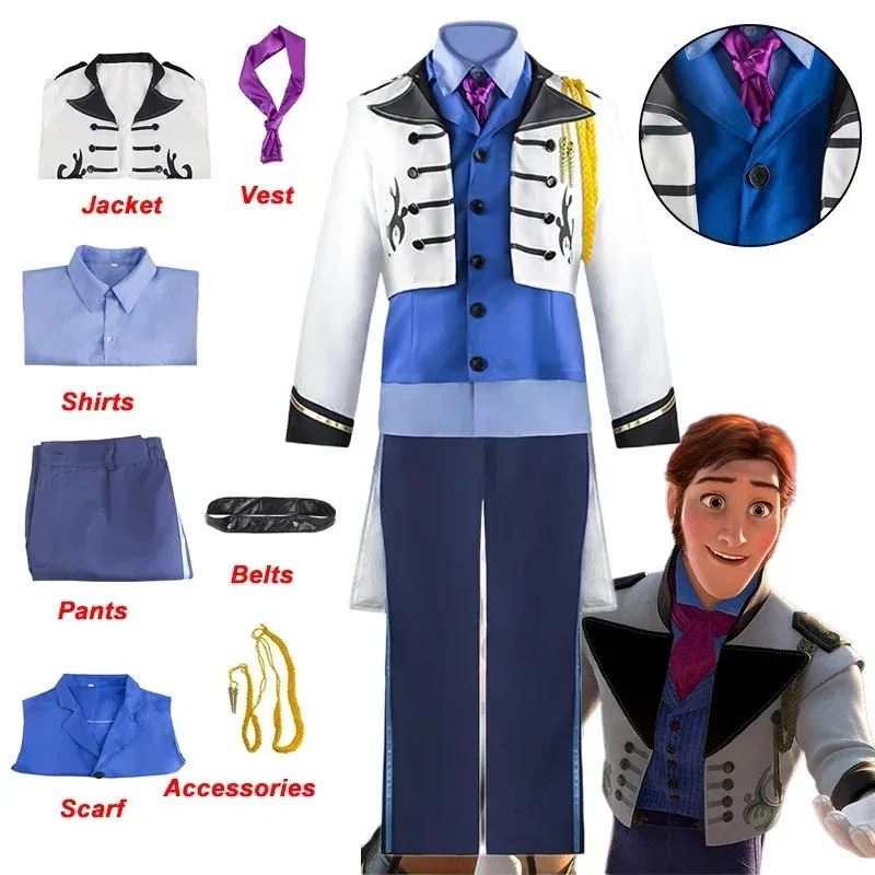

MINISO Frozen Hans Cosplay Costume Prince Shirt Vest Coat Pants Tie Uniform Suit Adults Halloween Party Clothing for Men