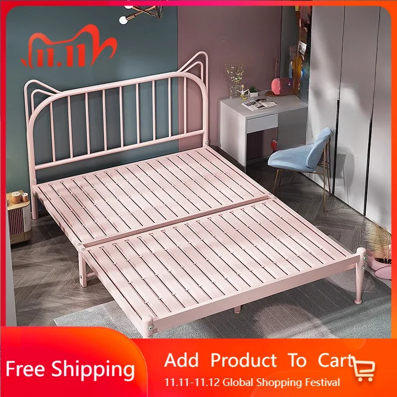 Cama de Ferro de Design Chinês, Cama de Casal Princesa Confortável, Estilo Minimalista Feminino, para Quarto de Casamento Incomum, Mobiliário de Beliche e Salão