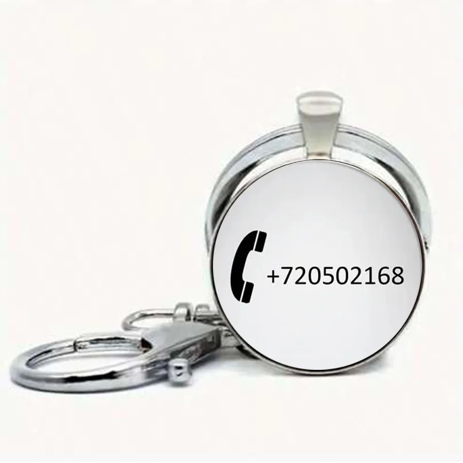 Customized printed keychain, dome glass, personalized gift, customized phone number, anti loss keychain, keychain ring