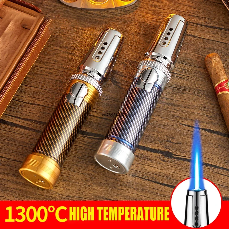 1300℃ Creative Spray Gun Turbine Metal Blue Flame Gas Lighter Kitchen Cooking Smoking Accessories Windproof Barbecue Lighter