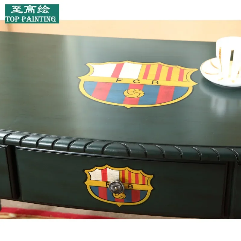 Solid Wood Computer Desk and Chair Set Retro Dark Green European Style Writing Desk Home Office Furniture Combination
