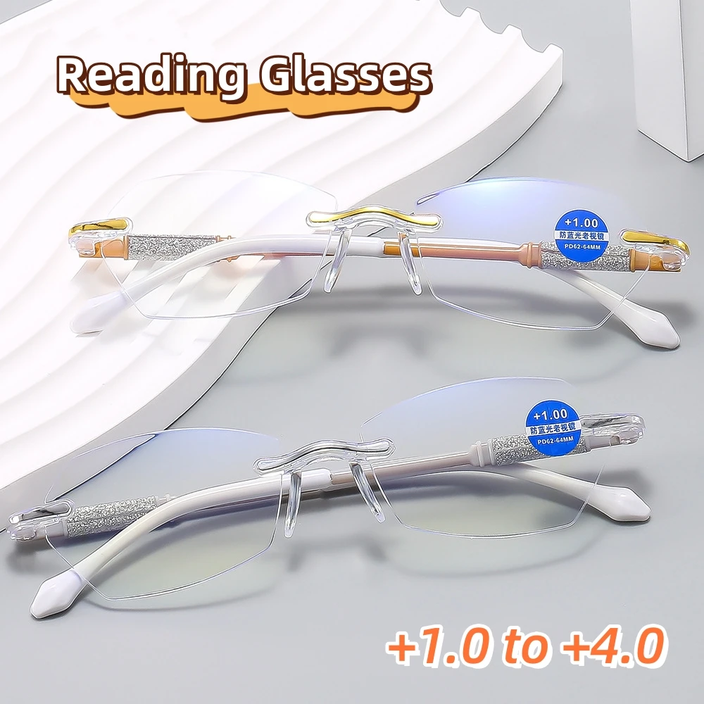 New Polygonal Frameless Cut Edge Reading Glasses High-definition Intelligent Zoom Eyewear Anti Blue Light Presbyopic Eyeglasses