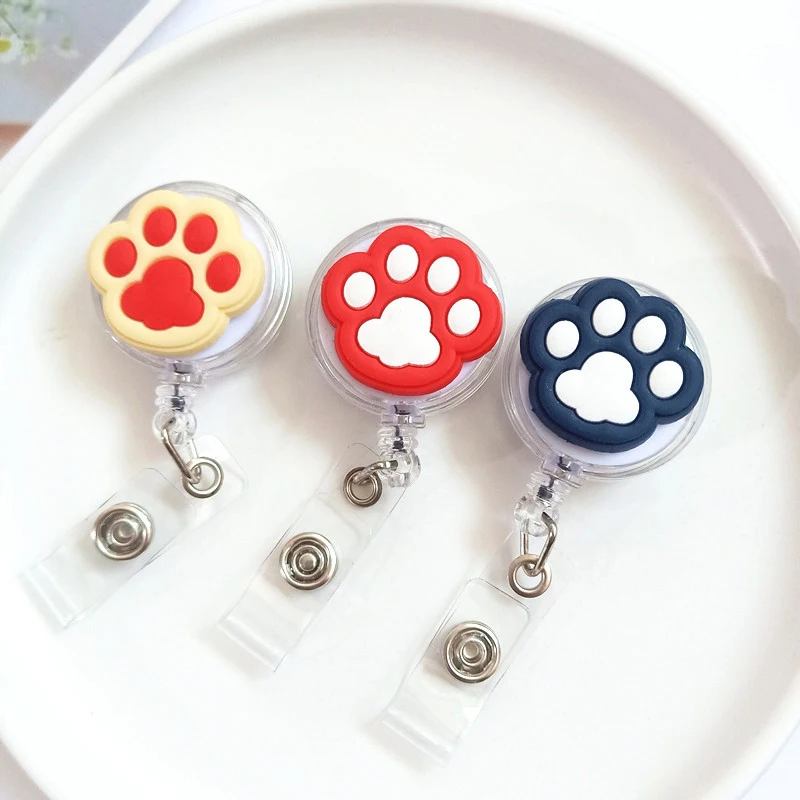 High Quality Silicone Retractable Nurse Badge Reel Cute Cat Paw Name Tag ID Card Holder Keychains Lanyard Reel Clip Accessory