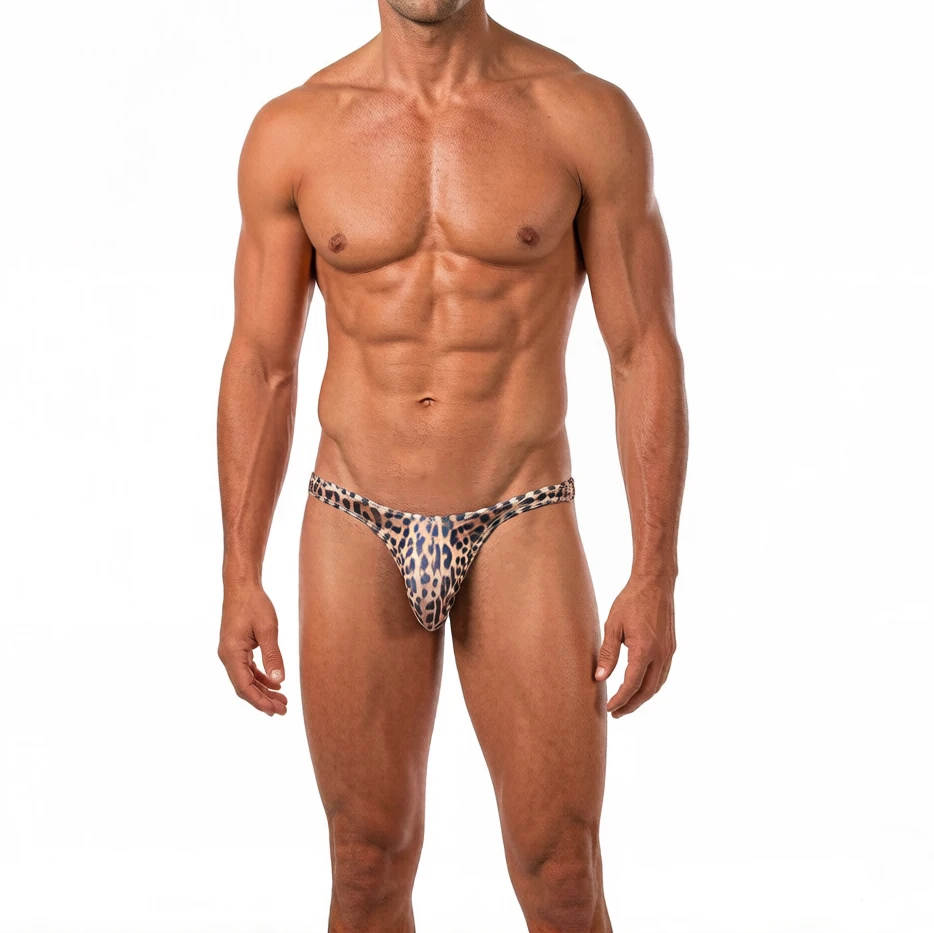 Sexy Man Underwear Mesh See Through Thong Comfortable Ultra Thin Leopard Print Underpants T-back Male Breathable G String