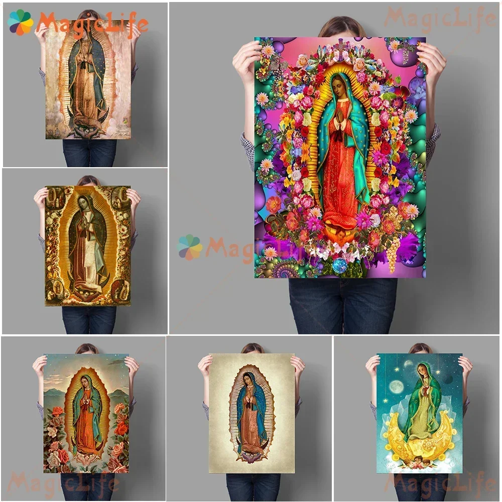 Arte Mural del día de Notre Dame en Guadalupe en México, pintura en lienzo, arte de pared, decoración de la catolicismo de Notre Dame, imagen sin marco