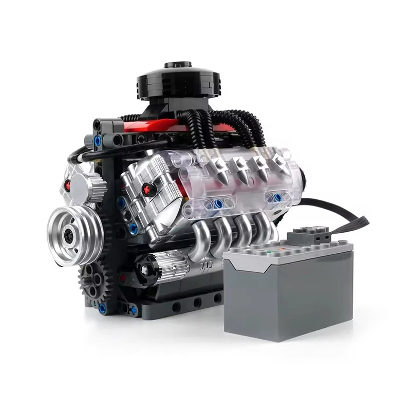 MOULD KING 10171 Metallic Technical Vehical Engine LSX454 Single Turbo V8 Engine Building Block Model DIY Toys Chrismas Gift Kid