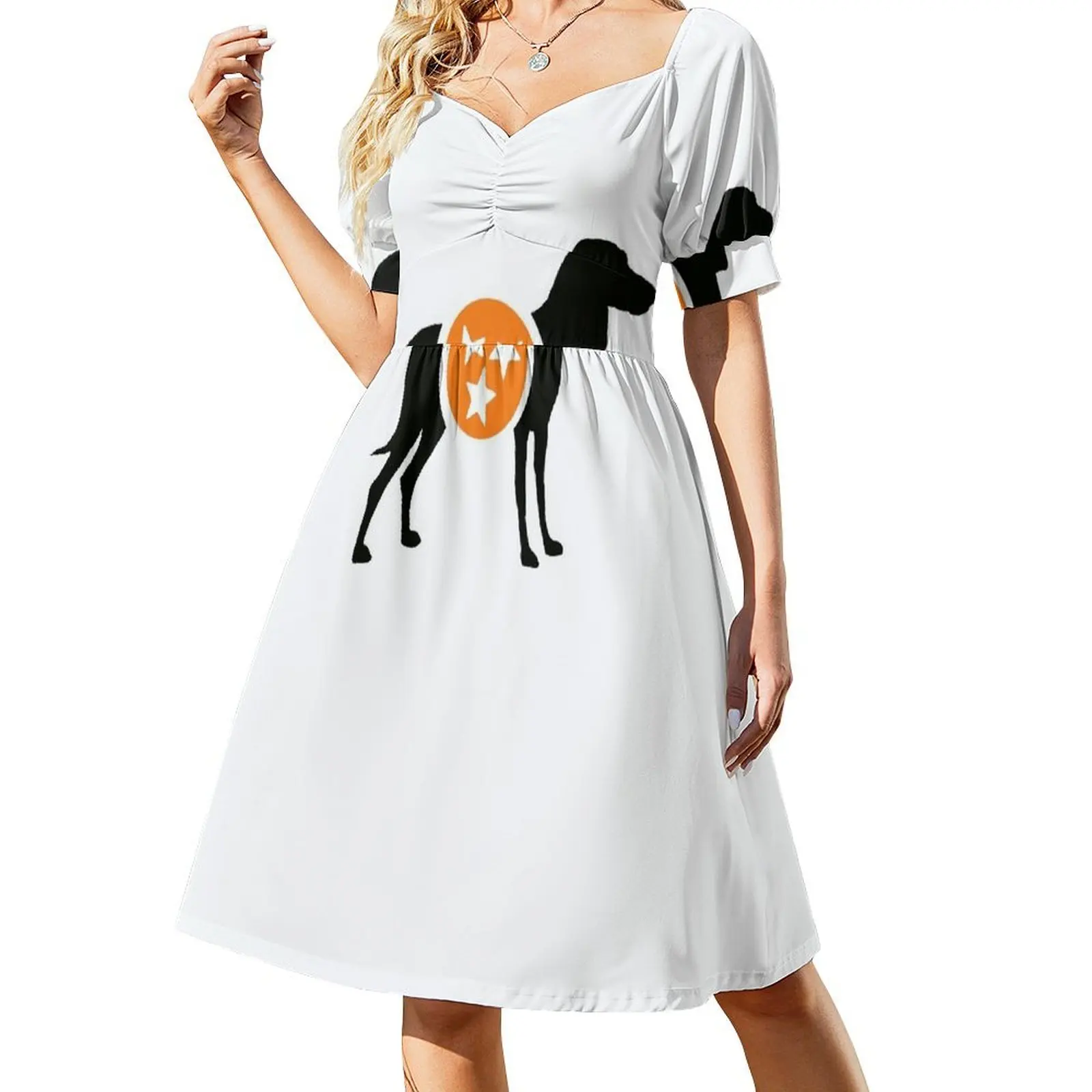 

Black Hound with Orange _ White Tri-Star Short-Sleeved Dress dresses for woman women formal occasion dresses cute dress