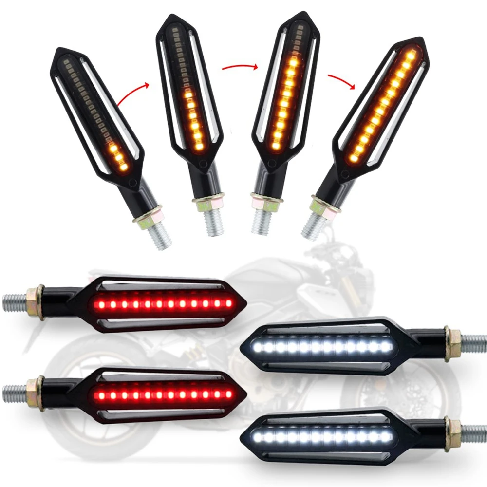 Amber Motorcycle Turn Signals Light LED Flowing Water Flashing Lights Motorcycles Blinker Indicators Red Brake Lamp With DRL