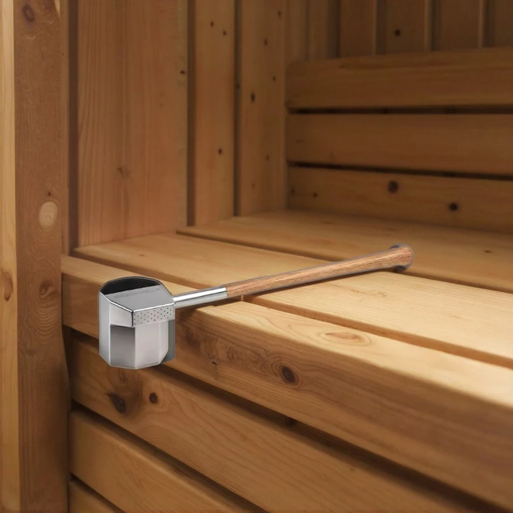 Modern Designer Stainless Steel Sauna Ladle with Wood Handles Customized Size for Sauna Accessories