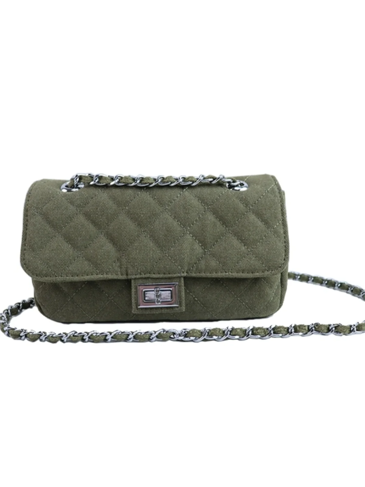 

Retro Sle Faionable Youth een Canvas Chain id Pattern oulder Crossbody Bag Lo Bule Closure Soft Polyester