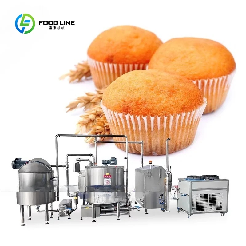 Fully automatic 300KG. H cake production line steel belt baking oven for making stuffed cakes