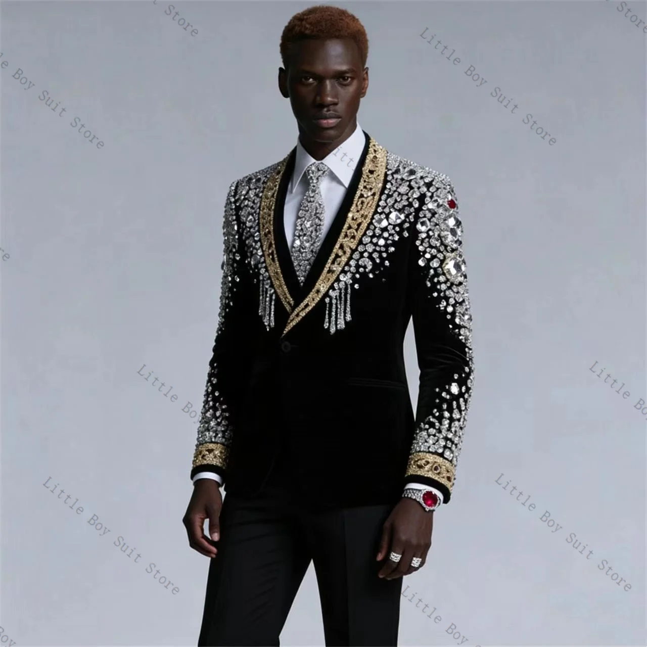 طقم بدلة رجالي كريستالز من قطعتين: جاكيت مخملي (بلازر) + بنطلون قطني، توكسيدو زفاف رسمي للمكتب والحفلات، قابل للتخصيص