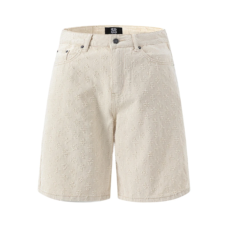 กางเกงยีนส์ขายาวแบบลำลองสำหรับผู้ชาย, ใหม่กางเกงขากว้าง celana pendek DENIM ยาวครึ่งหนึ่งพอดีตัวสำหรับฤดูร้อน