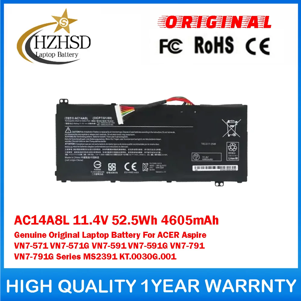 

AC14A8L 11.4V 52.5Wh 4605mAh Genuine Original Laptop Battery For ACER Aspire VN7-571 VN7-571G VN7-591 VN7-591G VN7-791 VN7-791G