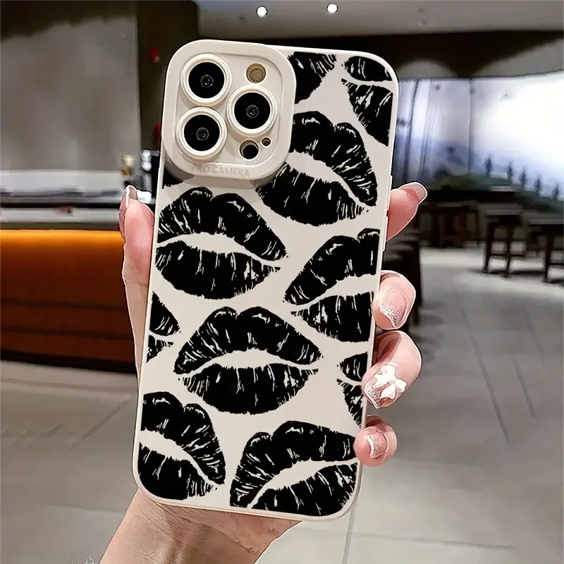 Sexy Black Red Lip Printed Silicone Phone Case For iPhone 16 15 14 13 Pro Max Case For iPhone 11 12 Pro Max XR XS 7 8 Plus Cover