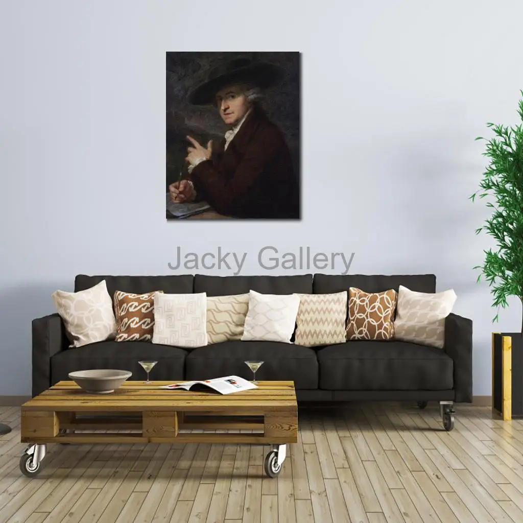 Portrait Antonio Zucchi by Angelica Kauffman Canvas Masterpiece Handmade Oil Painting Classical Wall Art for Office Bar Decor