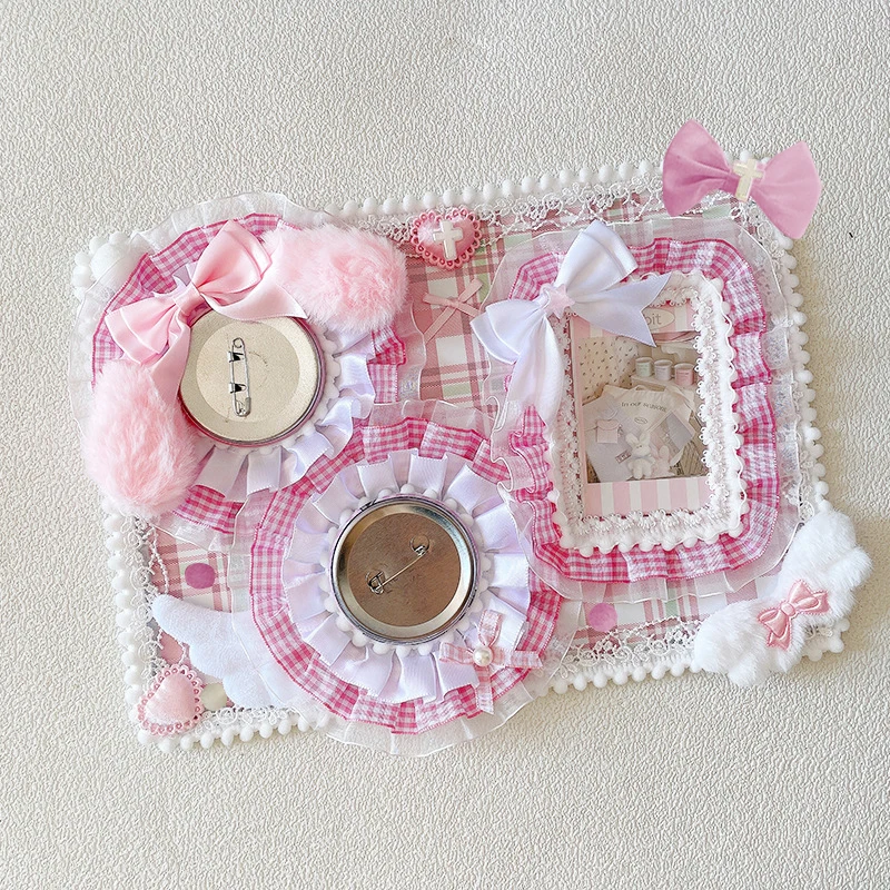 

Anime Style Plaid Ita Bag Set with Bow Ribbon Card Holder Badge Holder Display Board and Storage Accessories for Pins Keychains