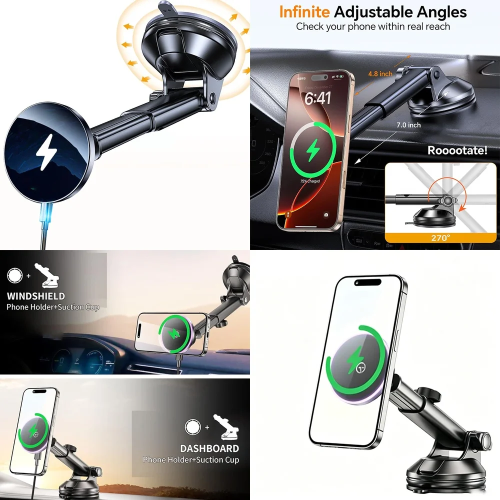 Trending Consumer Electronics Magnetic Wireless Car Charger Windshield Car Phone Holder Electronic Accessories Chargers Adapters