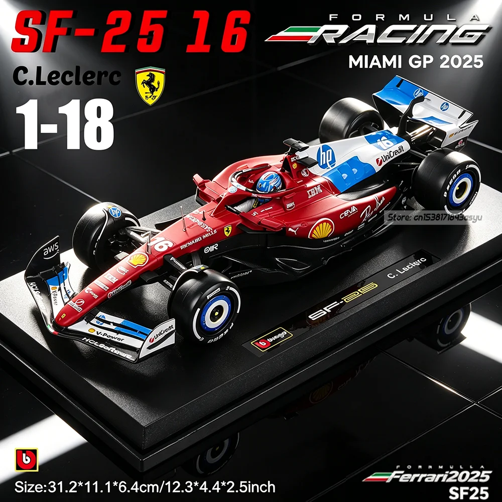 Bburago 1:18 2025 F1 Ferrari Miami Painting SF25 #16 Charles Leclerc #44 Lewis Hamilton simulation alloy car model die-cast toy