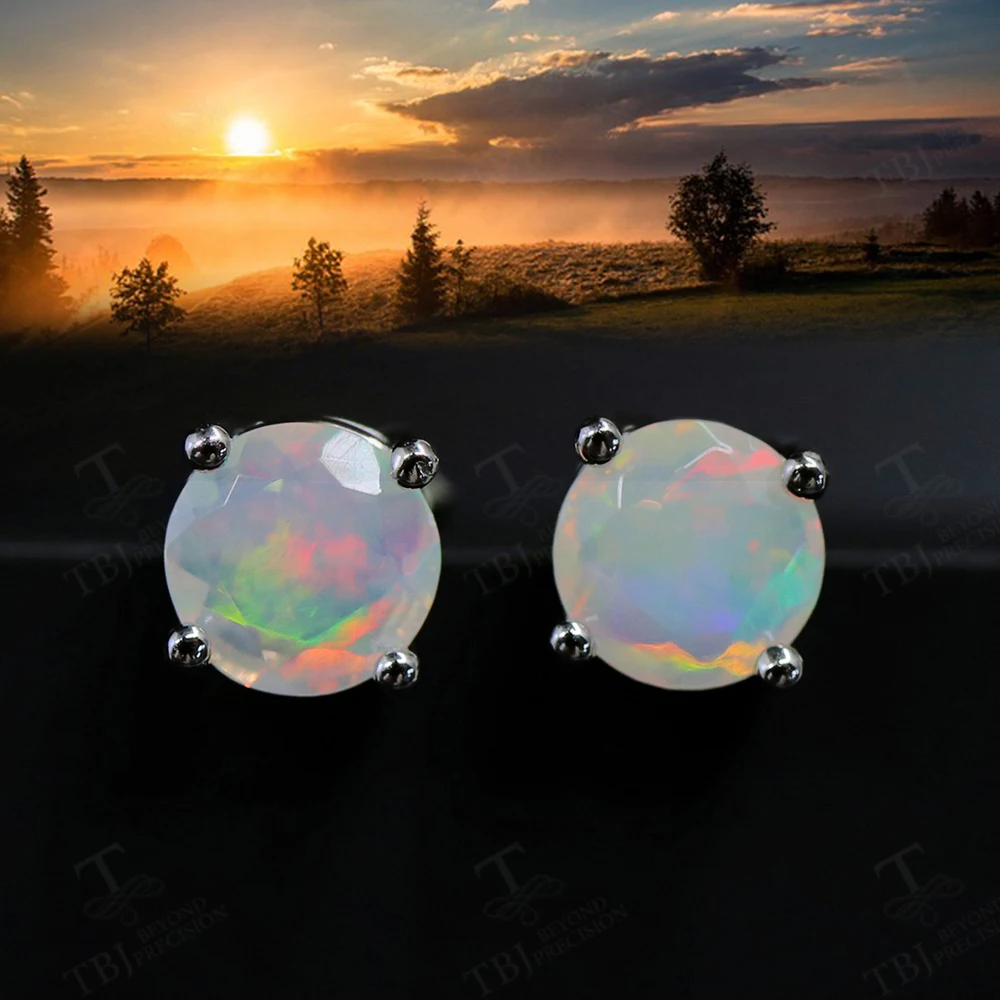 925 Sterling silver Opal Earring Simple Round 6mm natural gemstones colorstone fine jewelry for women wife nice gift