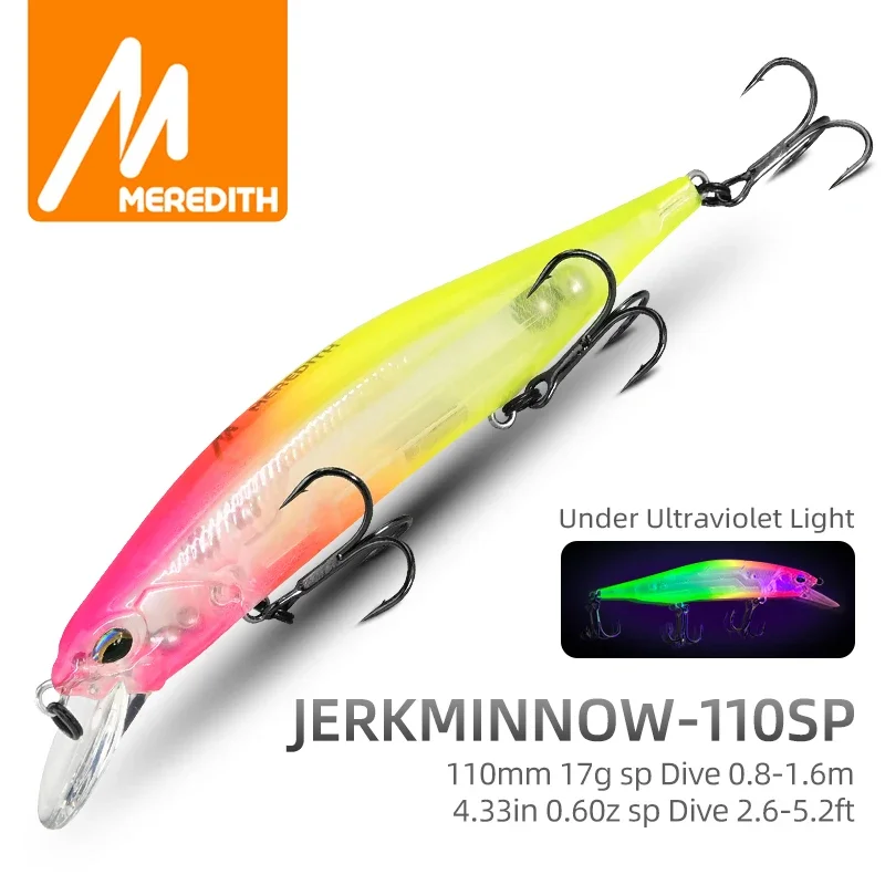 Image of MEREDITH Jerkbait Wobbler Angelköder 110mm 17g Schwebender Minnow Wobbler Crankbaits Künstliche Köder für Wolfsbarsch und Hecht Angelzubehör