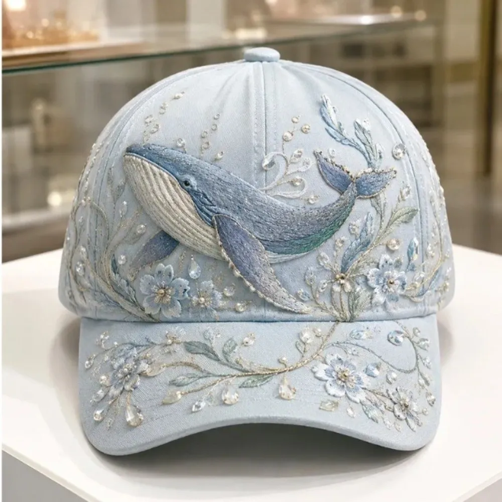 Fashion 3D Ocean Creatures Embroidery Cap Breathable Lightweight Baseball Cap Ethnic Style Adjustable Sports Sun Hat for Women