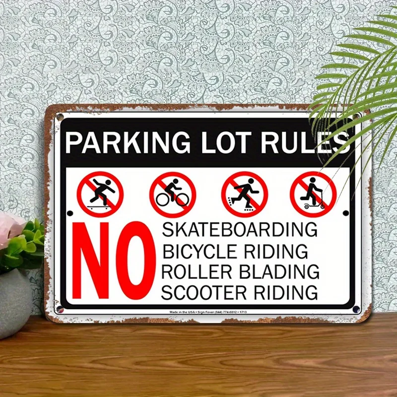 Parking Lot Rules Metal Tin Sign, , Wall Hanging, Iron Frameless, Multipurpose, No Batteries Needed, English Text,