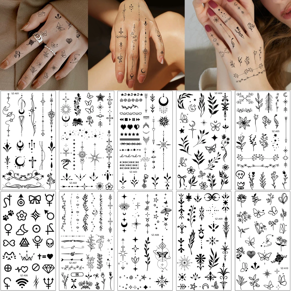 10 Sheets English Letter Design Tattoo Sticker for Women Men Waterproof Temporary Tattoos for Hand Finger Disposable Fake Tattoo