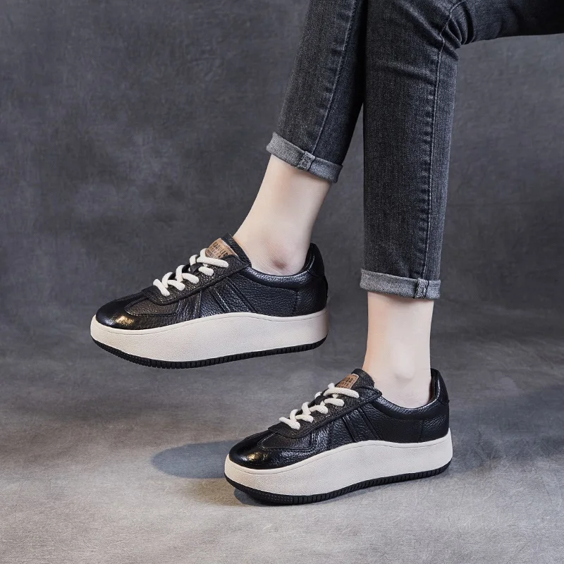 DRKANOL 2024 New Arrival Fashion Women Shoes Comfort Genuine Leather Lace-Up Casual Sneakers Women Low Top Flat Platform Shoes