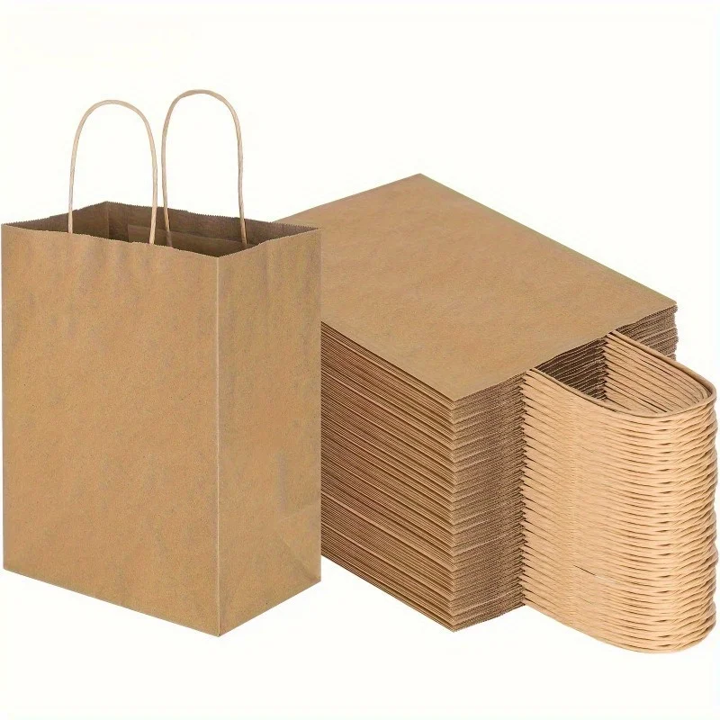 Bolsas de papel Kraft marrón con asas, bolsa para regalos, bolsas para regalos de boda, compras, comestibles, embalaje artesanal a granel, 10/30/50 Uds.