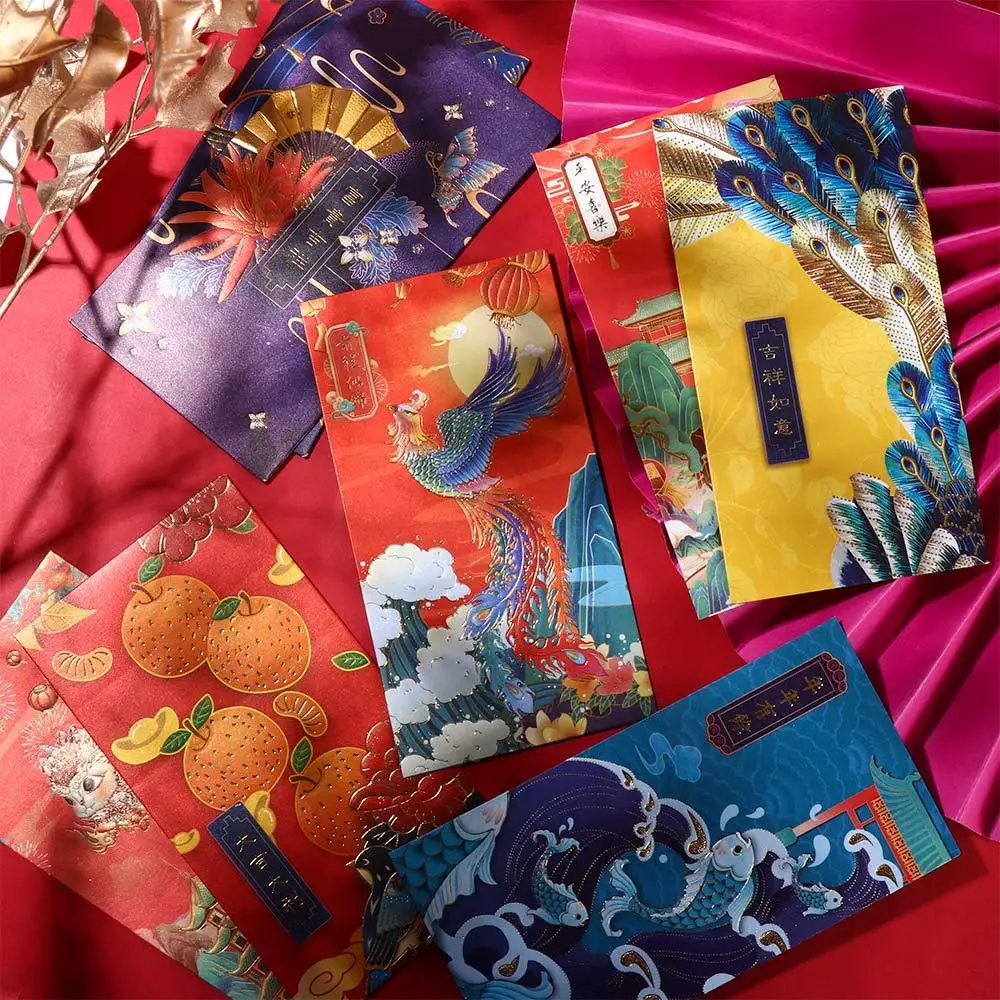 Decoración creativa del Festival de Primavera, bendición con estampado en caliente, dinero de la suerte, sobre rojo de Año Nuevo Chino, bolsillo rojo