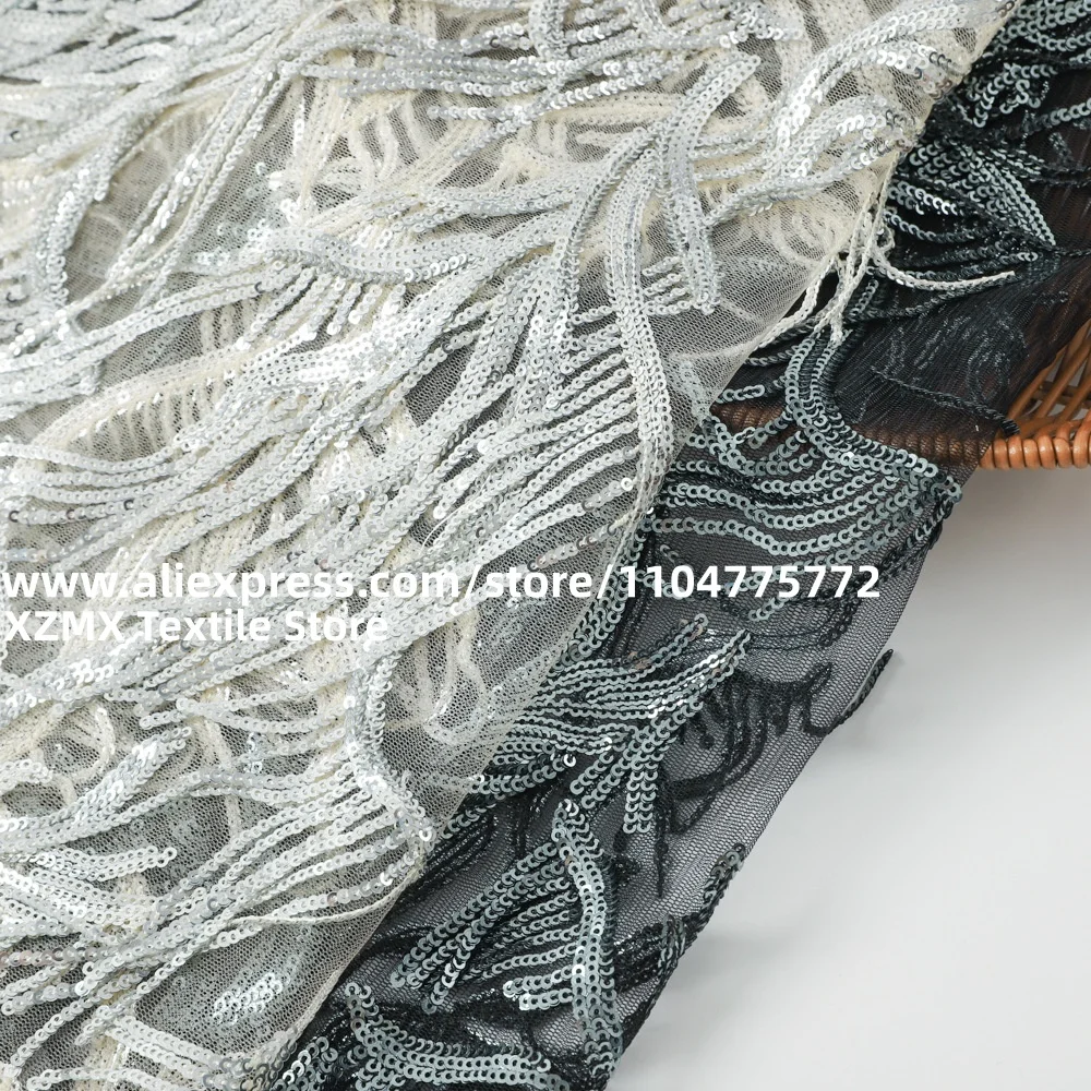 Tassel Sequin Mesh Fabric, Fringe Sequin Embroidered Tulle Cloth For Party Dress,Stage Costume Evening Gown DIY Sewing
